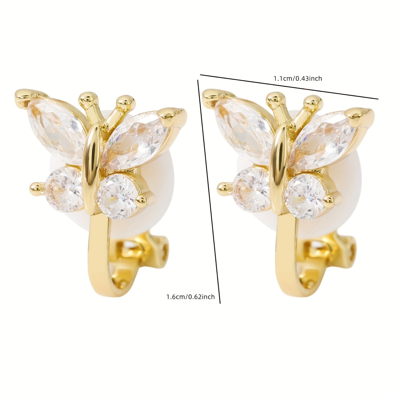Image of 1pair, European And Clips, And Beautiful Copper Inlaid Zirconia -shaped Ear Clips. Unisex Ear Clips, Suitable For Men's And Women's Holiday Parties, Christmas, Thanksgiving