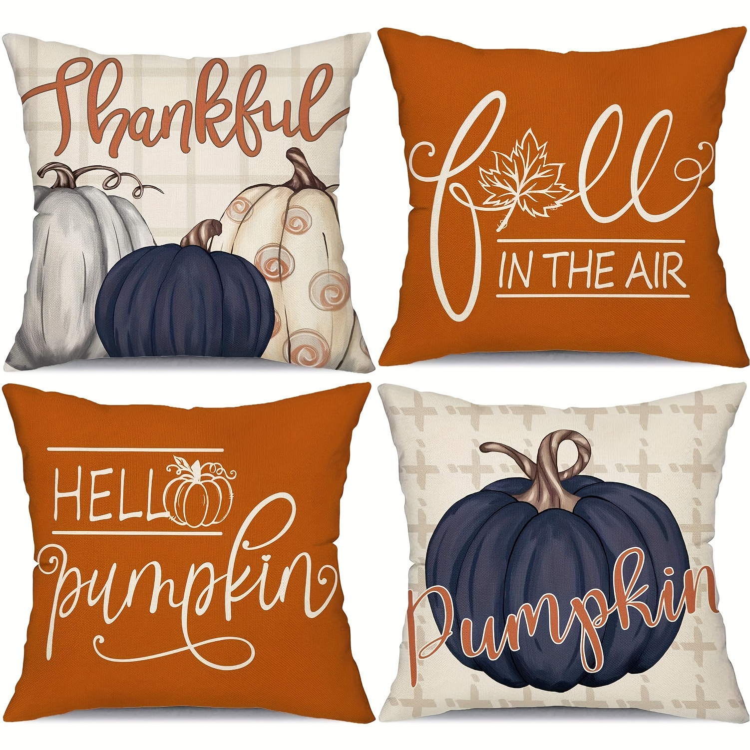 

4pcs, Fall Pillowcase 18x18 Inch Buffalo Plaid Fall Blue Pumpkin Pillowcase Fall Thanksgiving Decor Family Sofabed