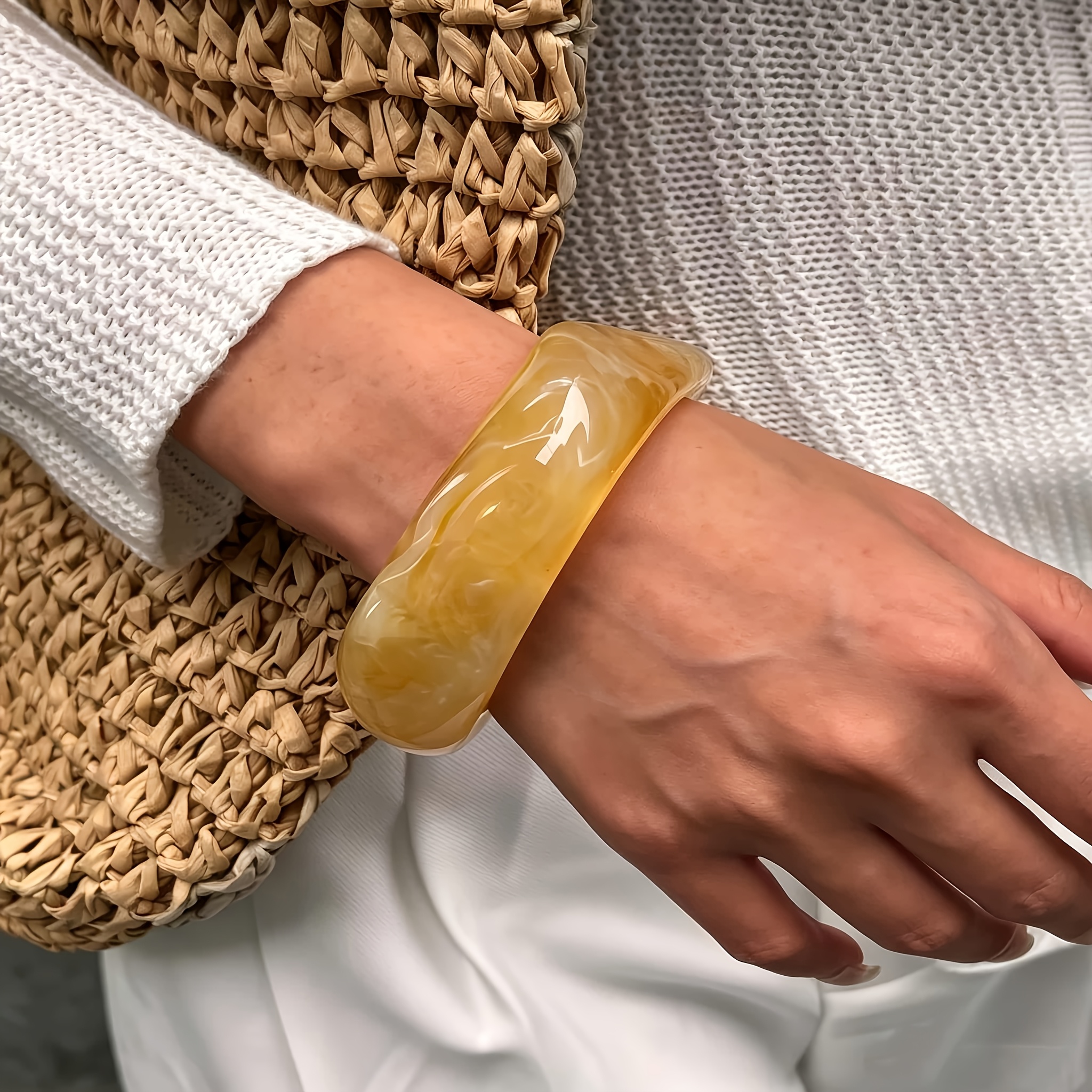 3 Colors Marbled Resin Bangle Bracelet Set, Stackable