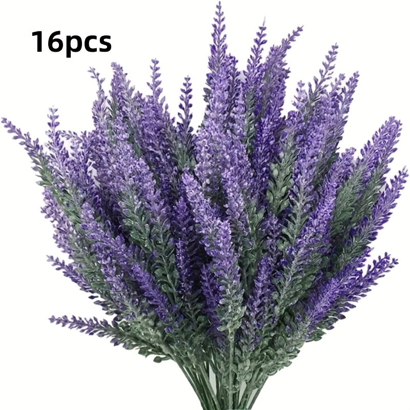 Image of 16pcs Realistic Artificial Lavender Plants Plastic Fake Plants Suitable For Home Wedding Decor, Low-maintenance Lavender Bushes For Table Centerpieces, Window Boxes, Party Decorations