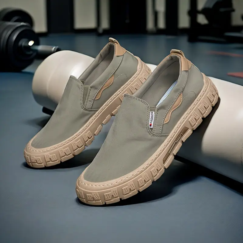 mens slip on canvas loafers fashion minimalist outdoor shoes for walking training and casual wear lightweight non slip abrasion resistant pvc sole with comfortable fabric inner solid color footwear details 1