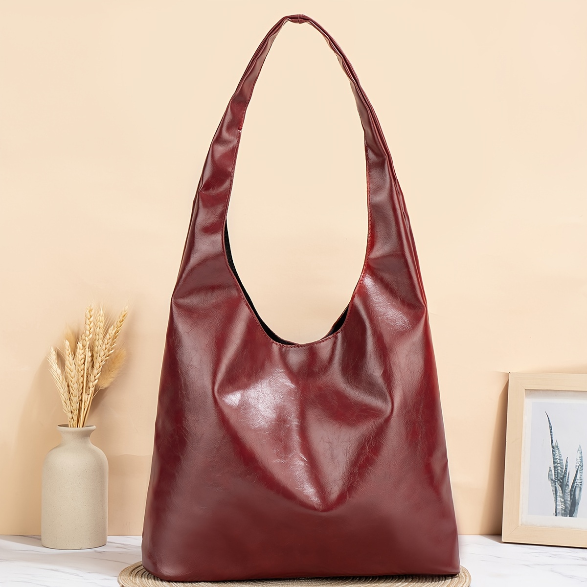 TEMU Large Tote Bag - Fashionable Shoulder Bag With Lining, For Work & Use
