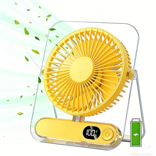 portable usb rechargeable desk fan with 3000mah battery 5 speed adjustable 180 foldable design display acrylic material for home versatile cooling device lightweight cooling fan