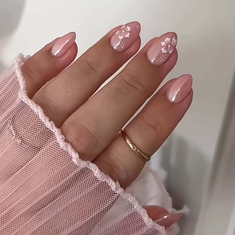 

Ongles Press-On Chic Dégradé avec Design Floral - , Longueur Courte - Parfaits pour l'Élégance Quotidienne, Export, Amovibles,