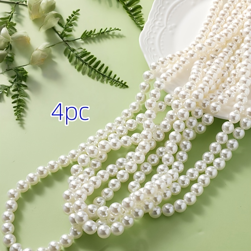 TEMU Lot de 4 de perles artificielles | Diamètre 6 mm + Longueur totale 480 cm/189 po | Faciles à couper et polyvalents | Décoration de mariage pour