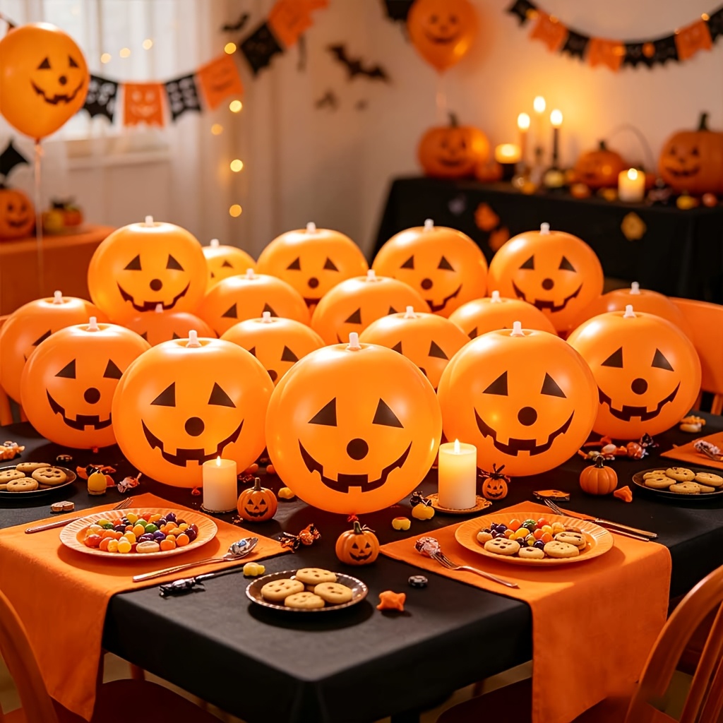 TEMU [halloween] 20pcs 10 Inch Thick Latex Pumpkin Inflatable Balloons, Halloween Party Balloon Set, Holiday Birthday Multi-scene Party Decoration