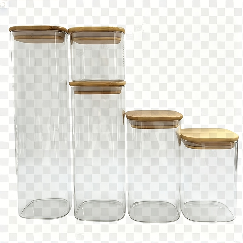 TEMU 5 Pack High Borosilicate Glass Storage Jars With Bamboo Lids, Airtight Clear Glass Canisters Set For Pantry Coffee Cereal Spice. Nuts, Spice,