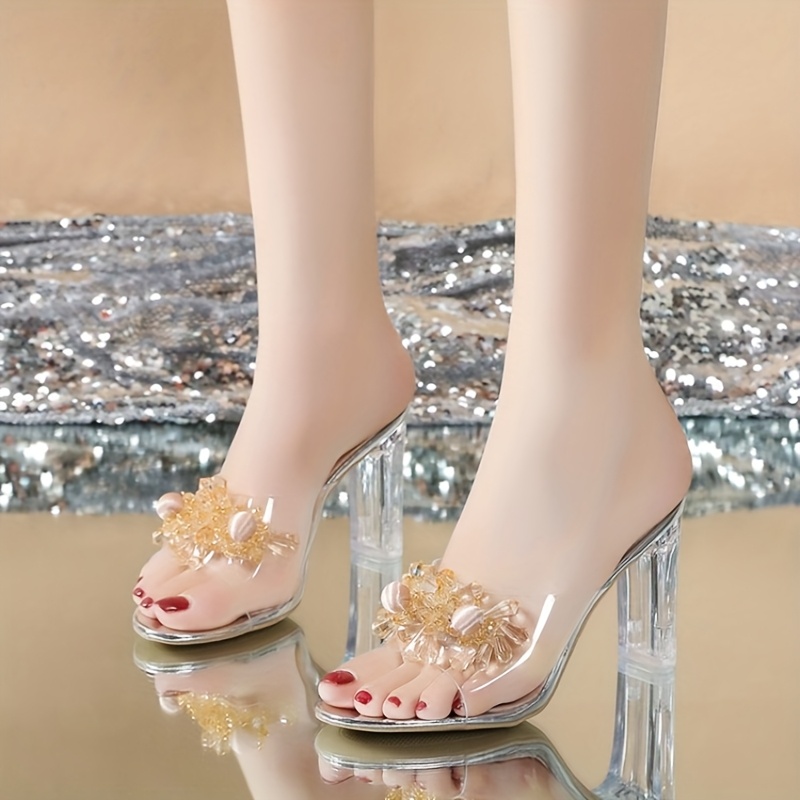 summer new womens fashionable crystal   with high heels for outerwear plus size elegant retro thick heel transparent high heels party shoes wedding women shoes details 0