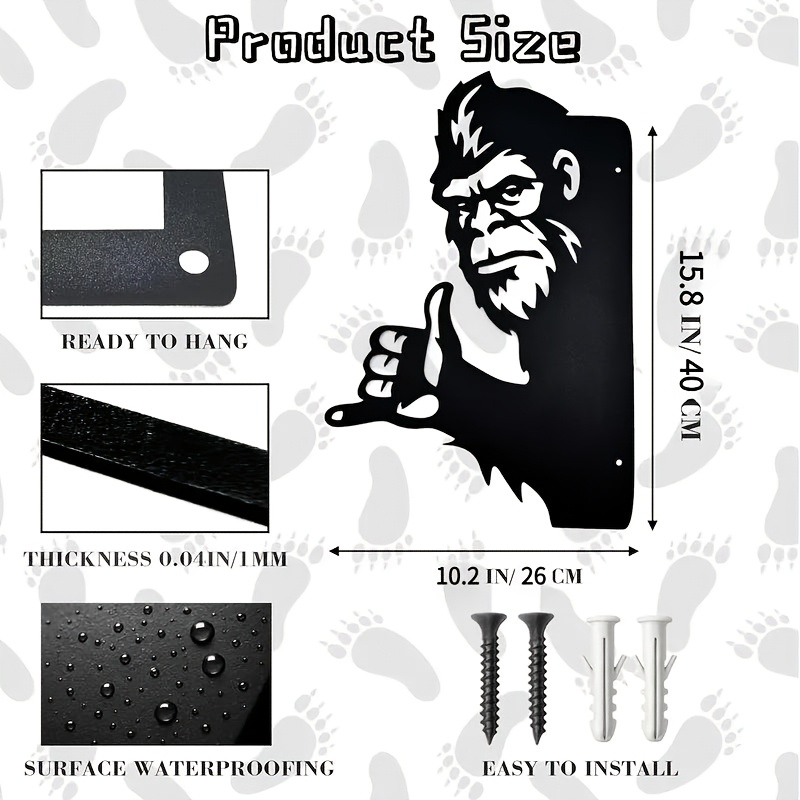 TEMU 1pc Durable Iron Wall Art For Outdoor Use Features A Sasquatch Design Ideal For Garden Patio Or Yard