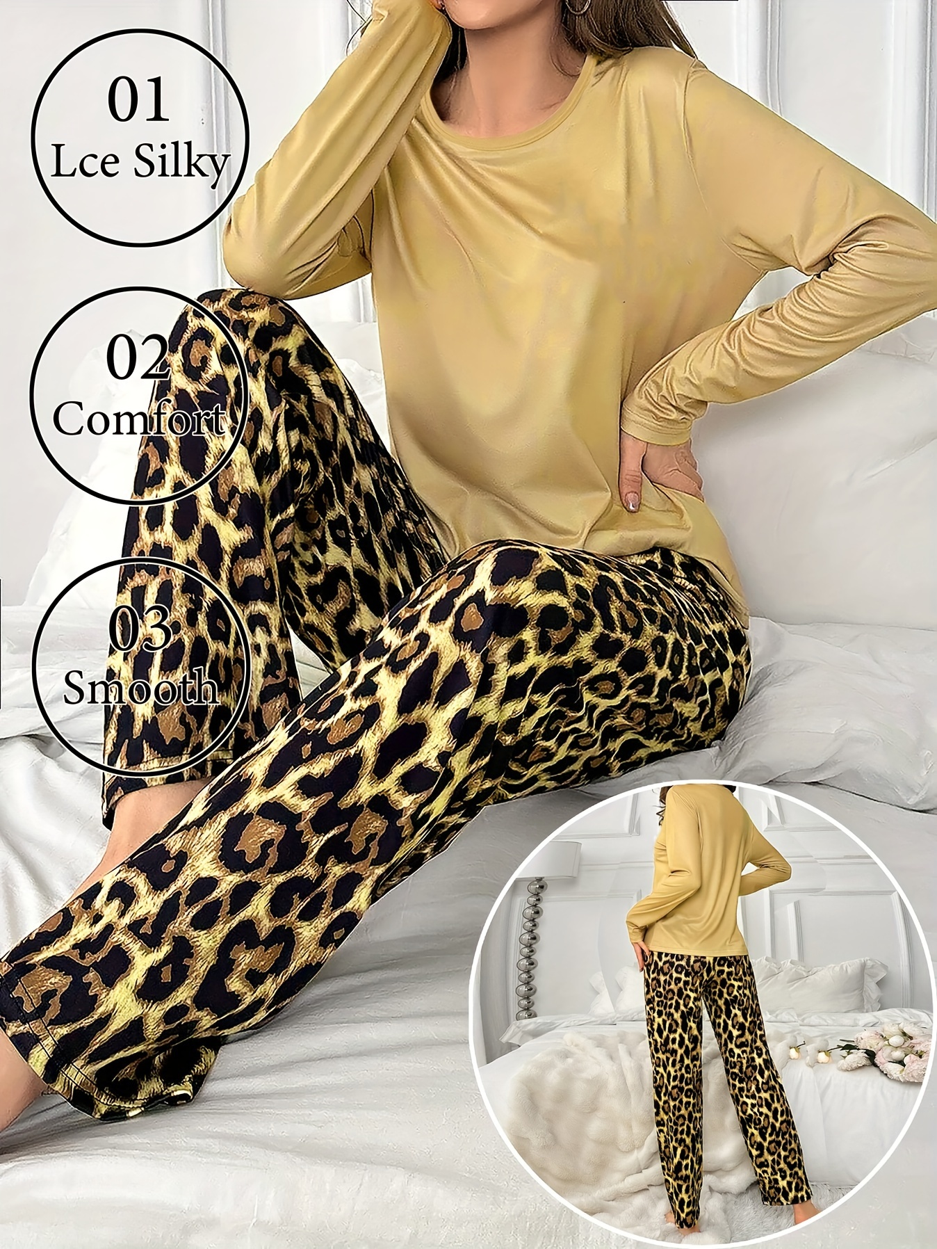 Soft Animal Print Pajama Set Cozy Leopard Print Women's Pajama Set - Main Image