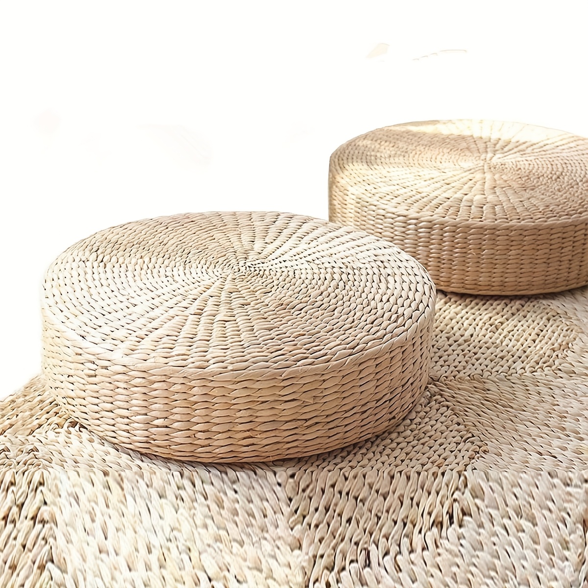 TEMU 2pcs Set Of Straw Cushions, Japanese Tatami Cushions, Large Round Handmade Straw-woven Patio Chair Cushions, Suitable For Meditation, Quiet