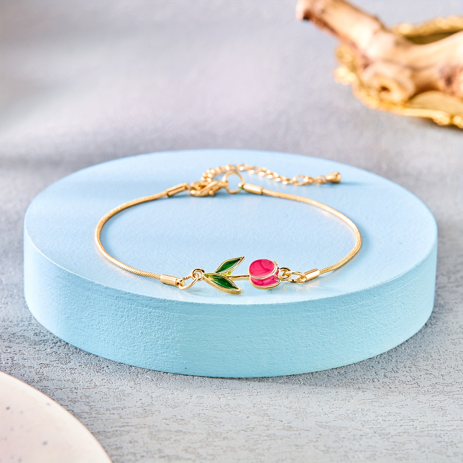 1 pieza, estilo elegante y lindo, pulsera de tulipán con goteo de aceite colorido, cadena de cierre de langosta creativa de moda para uso diario y fiesta, regalo ideal para damas.