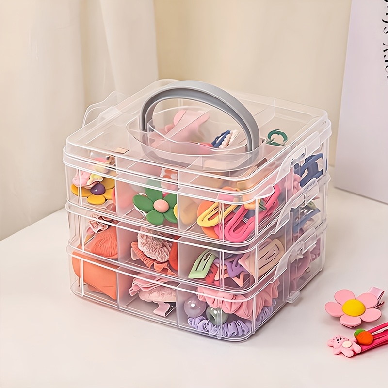 TEMU 3-tier 18- Accessory Storage Box, Desktop Transparent Large Capacity Organizer, Women's Hair Ties Headbands Hair Clips Organizer, Earrings Studs