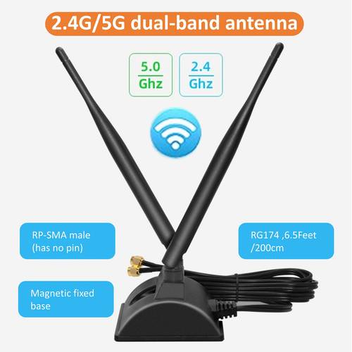 special edition 2 4g 5g wifi antenna with magnetic base amplifier 6 5 extension cable with rp sma inner hole interface ideal for home routers and network cards to wifi and dis