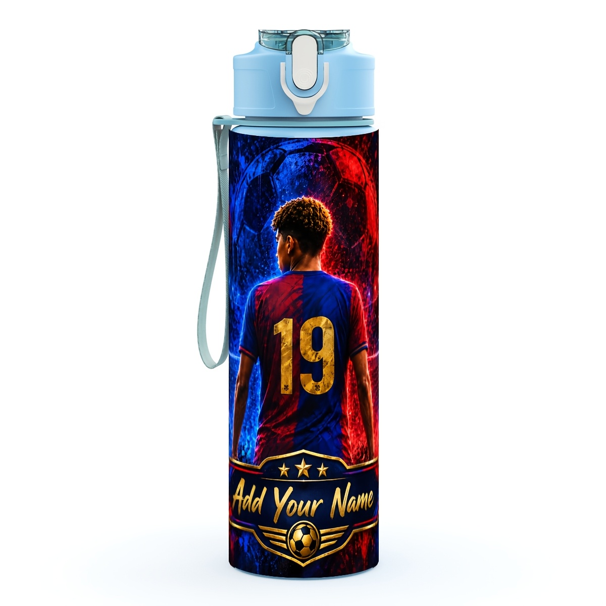 TEMU 1pc Personalized, 750ml Plastic Sports Water Bottle - Ice Fire Soccer Player - Multiple Colors, Daily Practical - Easy-clean Mouth, Transparent