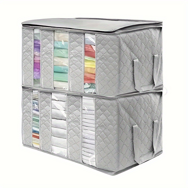 TEMU Storage Bags 2pcs Clothes Storage Bins Foldable Closet Organizer Foldable Storage Bag Containers With Clear Window For Clothing, Blanket, Bedding, Bed Sheets