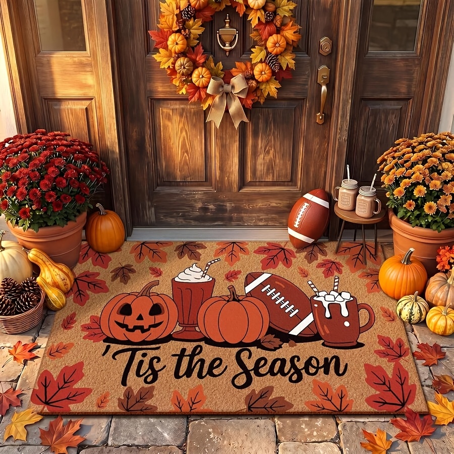 Pumpkin Outdoor Welcome Doormat, Halloween Front Door Mat With Fall Design, Non Slip Outdoor Rug For Entryway Patio Porch Indoor Decor
