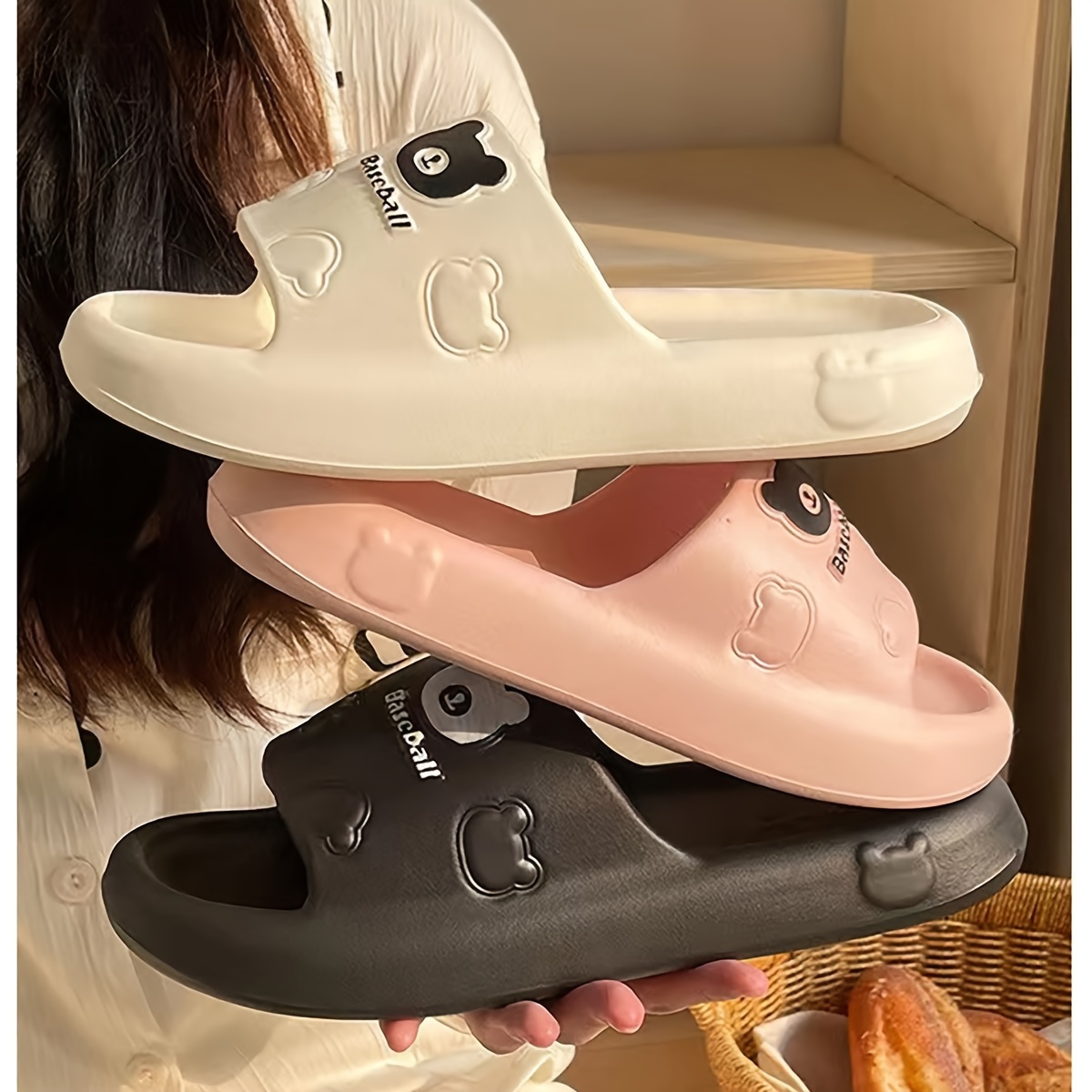 

Women's Cute Bear Pattern Slides, Casual Open Toe Soft Sole Shoes, Comfortable Slip On Slides