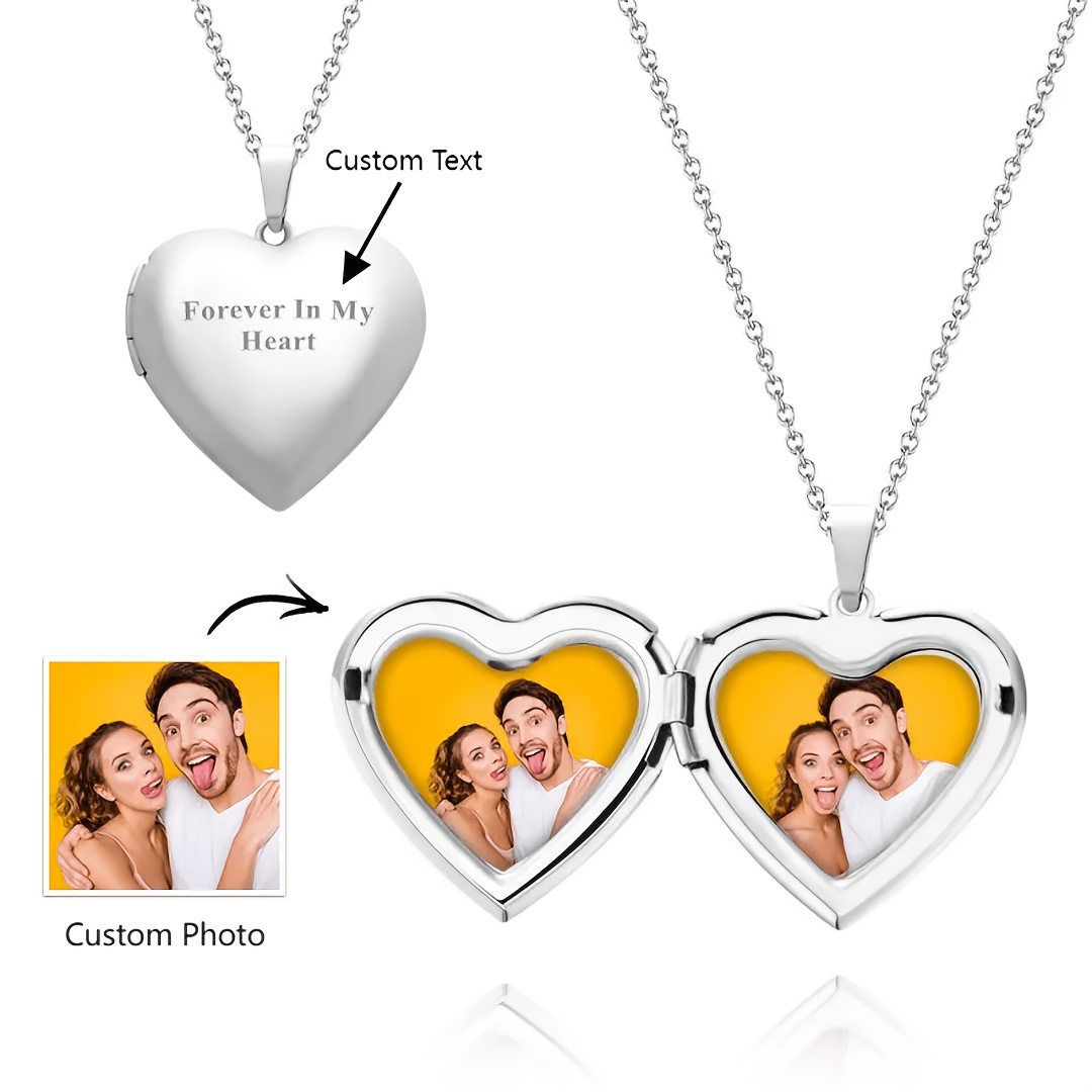 TEMU Custom Personalized Color Photo Heart Necklace Engraved Text Anniversary Souvenir Custom Picture Pendant Necklace Gift For Mother, Wife,