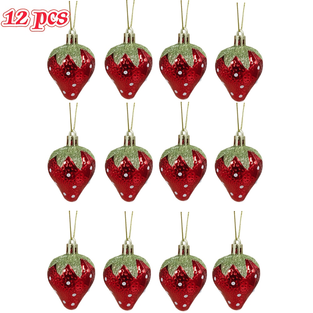TEMU 12pcs 12pcs Shatterproof Strawberry Christmas Tree Ornaments - Painted Suitable For Xmas Hanging Decorations, Plastic Strawberry-shaped Pendants