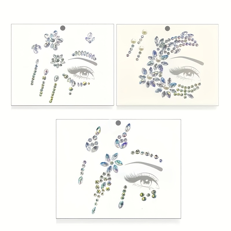 E-shop 3 Stück funkelnde Strass-Auge Schmuck Sticker - Funkelnde synthetische Diamant Gesichtsdekorationen, für Rollenspiele, Partys und Fotoshootings,