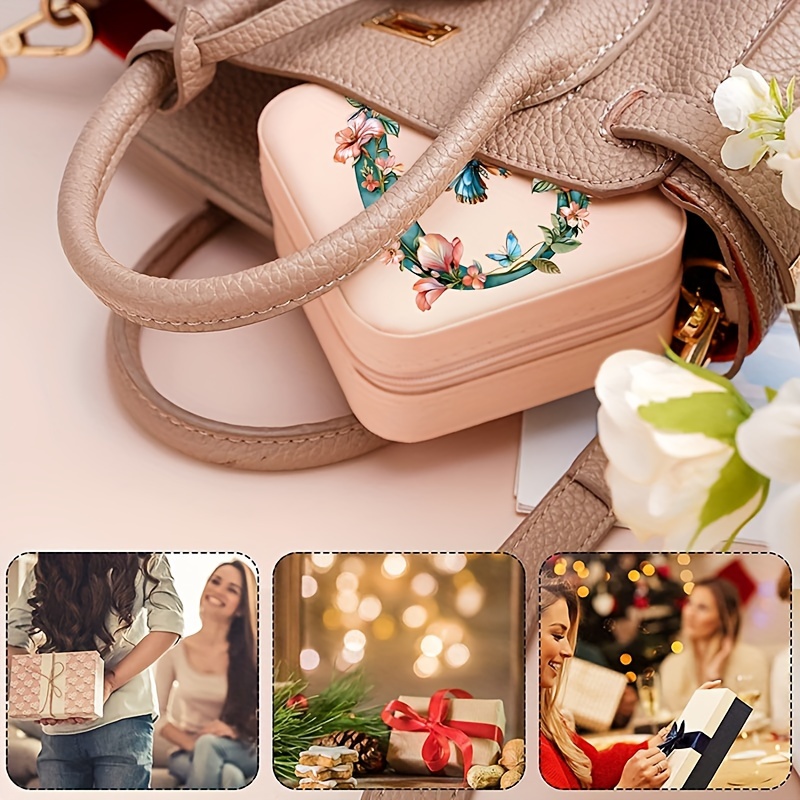 Floral Letter Personalized Mini Travel Jewelry Storage Case - Portable Jewelry Organizer Box with Compact Design, Soft Velvet Interior, And Secure Closure - Perfect for Women On-The-Go, Travel, And Storage of Small Additions