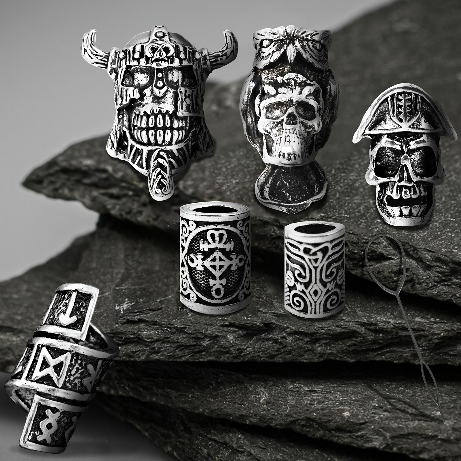 7 шт. набор аксессуаров для костюма викинга в скандинавском стиле - заколки для волос из нержавеющей стали, манжеты, спирали и кольца для мужчин и женщин -   подходит для плетения, завивки и хэллоуин-у подробные сведения 0