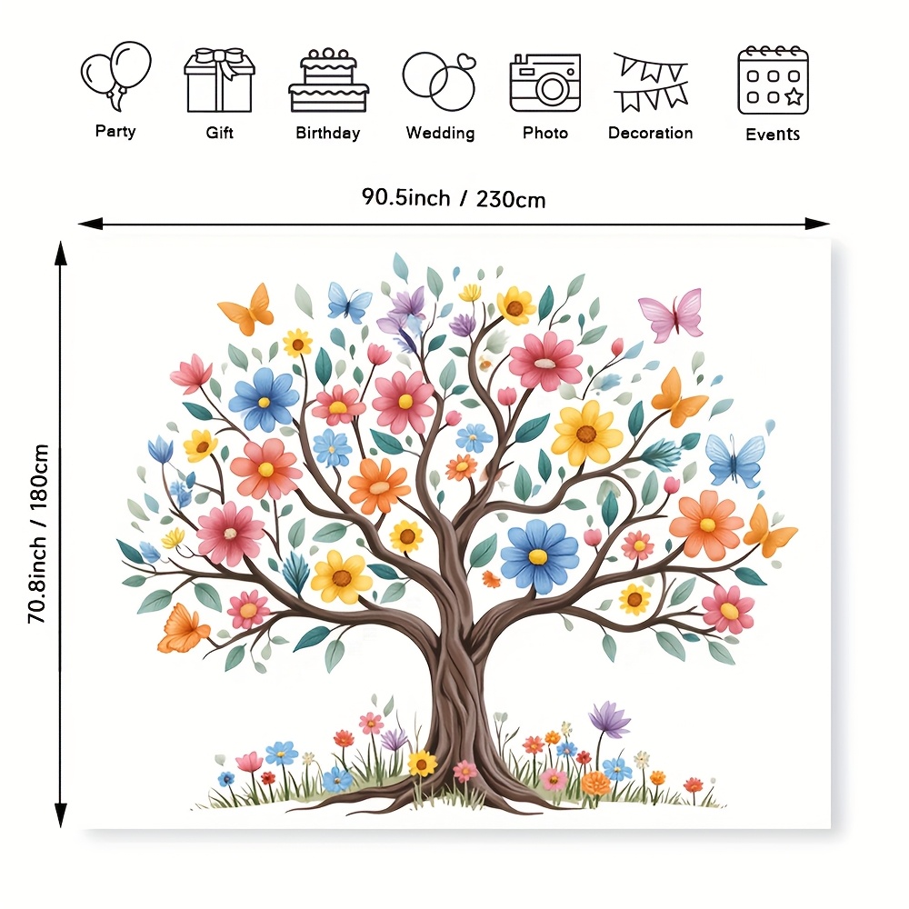 TEMU 1pc Chic Tree With Flowers And Butterflies Art Background, Backdrop Decorations, Perfect For Theme Birthday Party Supplies, Decorations, And