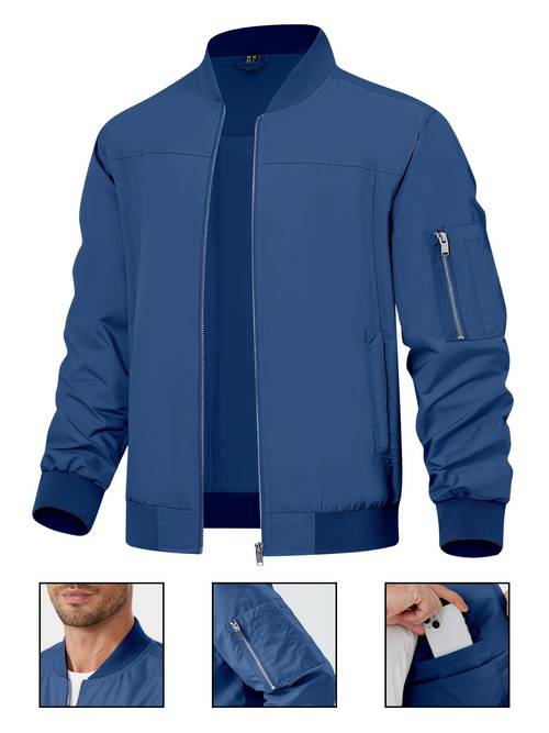 mens lightweight navy blue casual windbreaker with zippered pockets softshell coat for machine washable polyester casual attire sleek