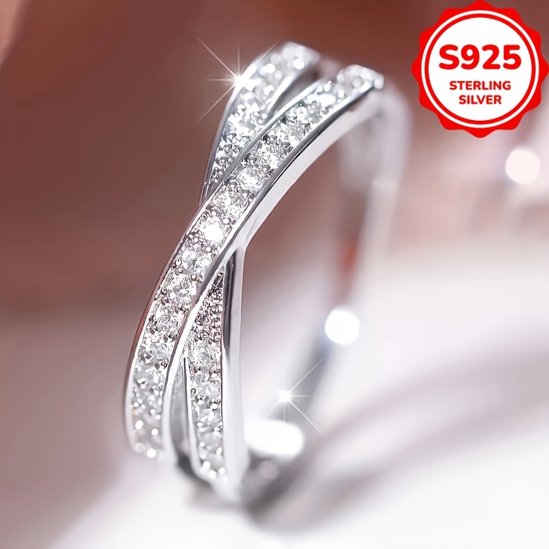 

2.4g S925 Minimalist Promise Ring With Trendy X Shape Design, With Shining Synthetic Zirconia, Suitable For Engagement/wedding, Matches Daily Outfits For