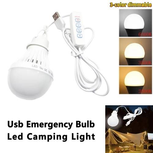 1 5m 59inch length 5v led usb bulb with switch 3 color dimmable hanging tent lamp for camping equipment