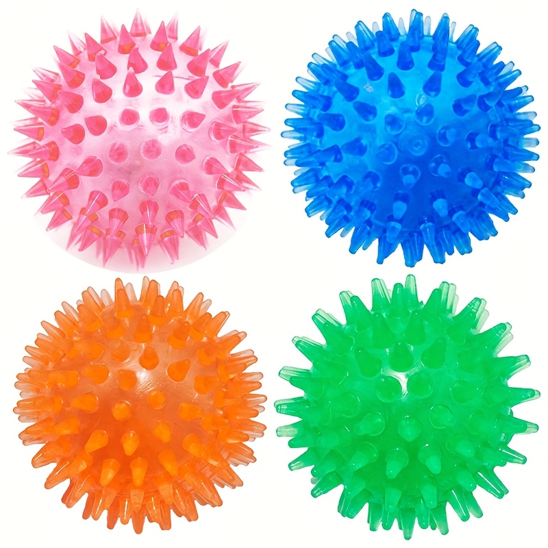 Image of 2.56" Dog Toy Ball, A Set Of 4 Squeaky Dog Toys, Durable Toys For Aggressive Chewers, Spiky Dog Balls For Dental Cleaning And Training, Suitable For Dogs Of All Sizes