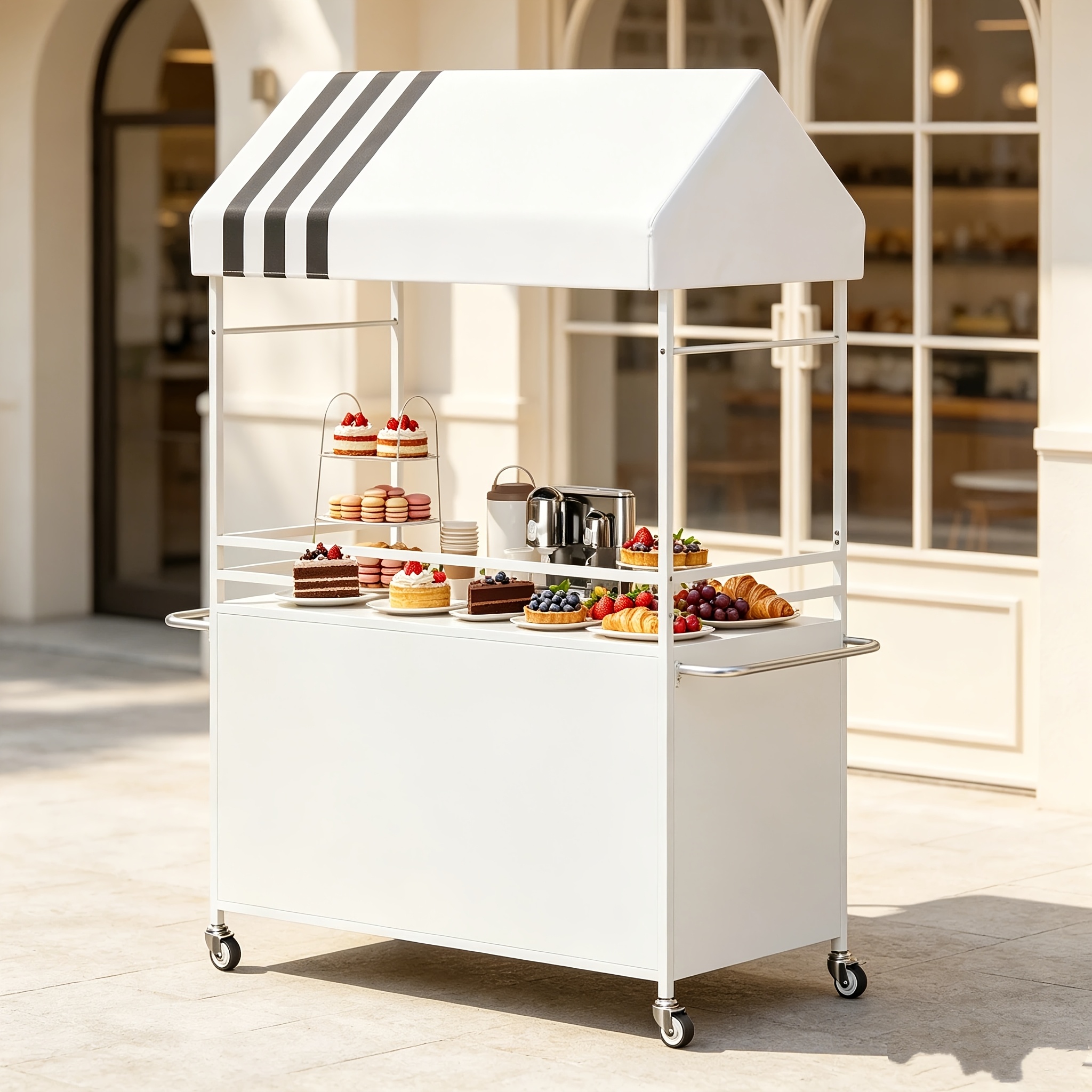TEMU Chariot de vendeur portable robuste de 75" de hauteur avec auvent - Roue verrouillable adaptée aux marchés de producteurs, chariot de mobile,
