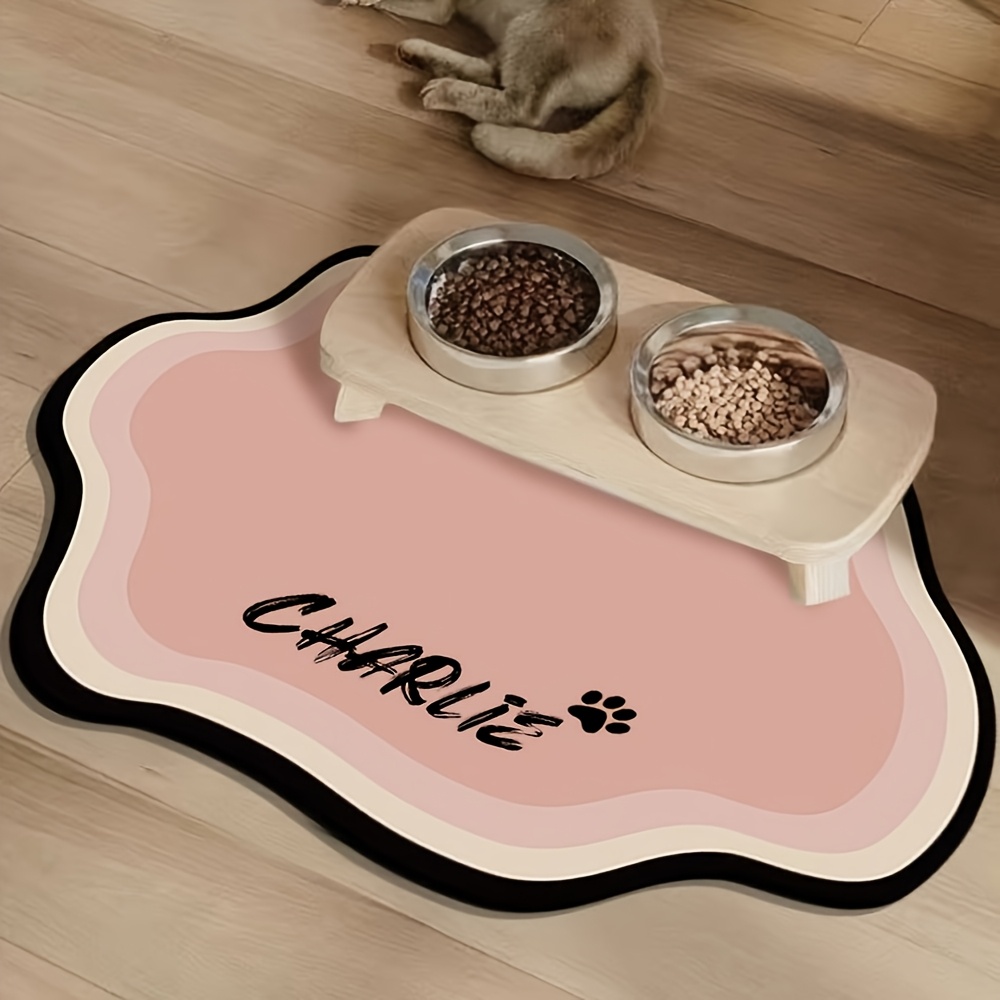 TEMU Personalized Custom Name Pet Feeding Mat Suitable For Cats - Quick-dry Absorbent Diatomite Cat Bowl Mat With Non-slip Base, Design, Small Nordic