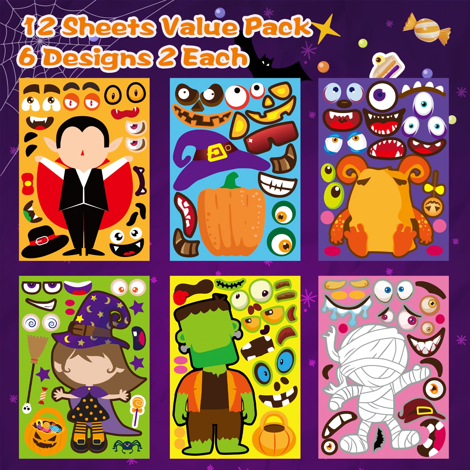 TEMU 12/24 Halloween Face Stickers, Create Your Own Halloween Character, Stickers, Make Cute Faces, Halloween Stickers, Happy Halloween Stickers,