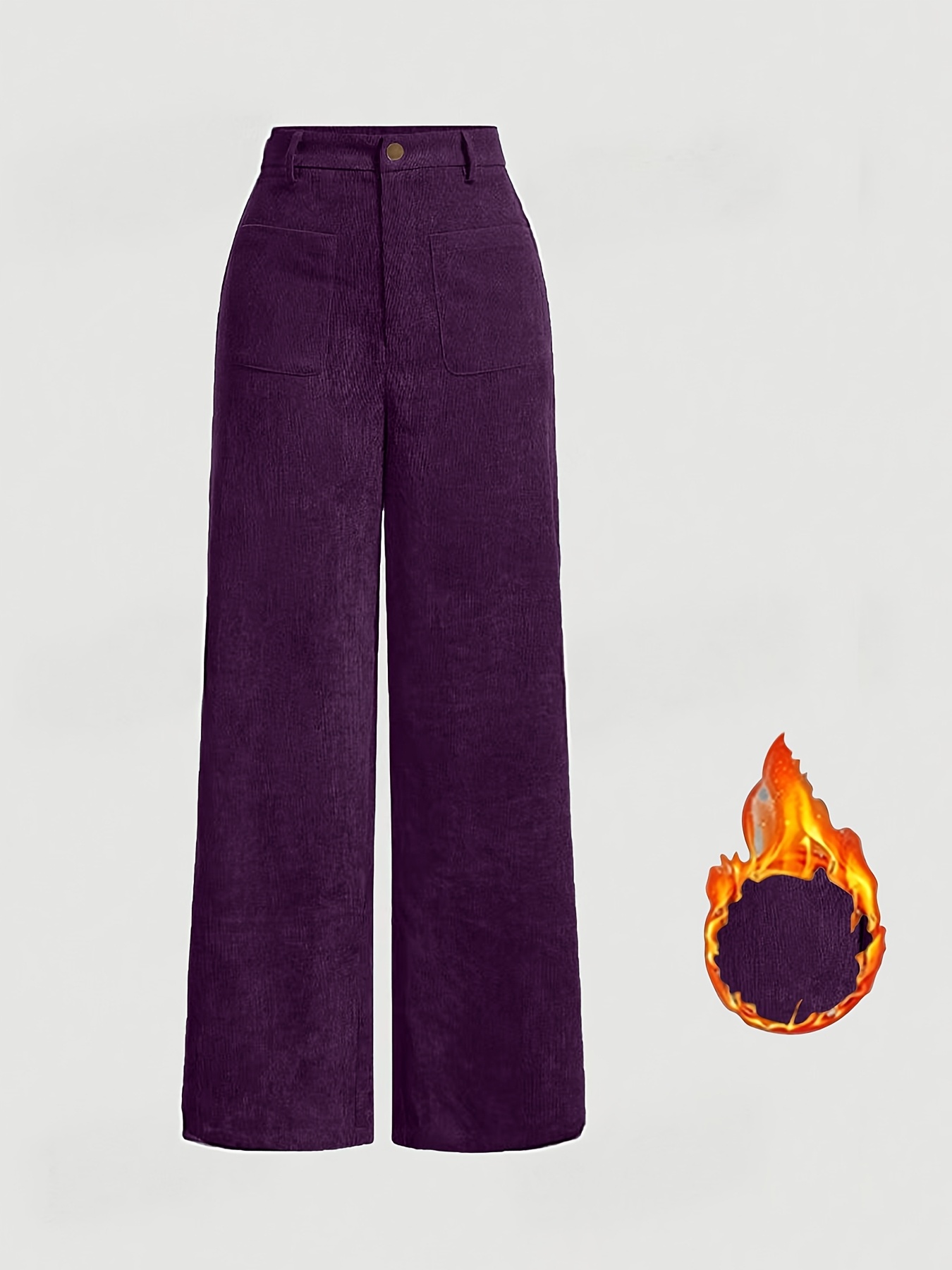 womens high waisted corduroy wide leg pants thick winter Temu