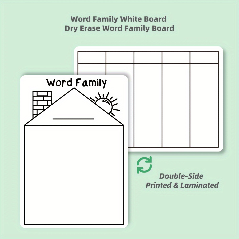 

Five-pack Word Family Dry Erase Boards - Wall Mount Double-sided Laminated Cardboard Spelling & Phonics Practice Whiteboards 9x12