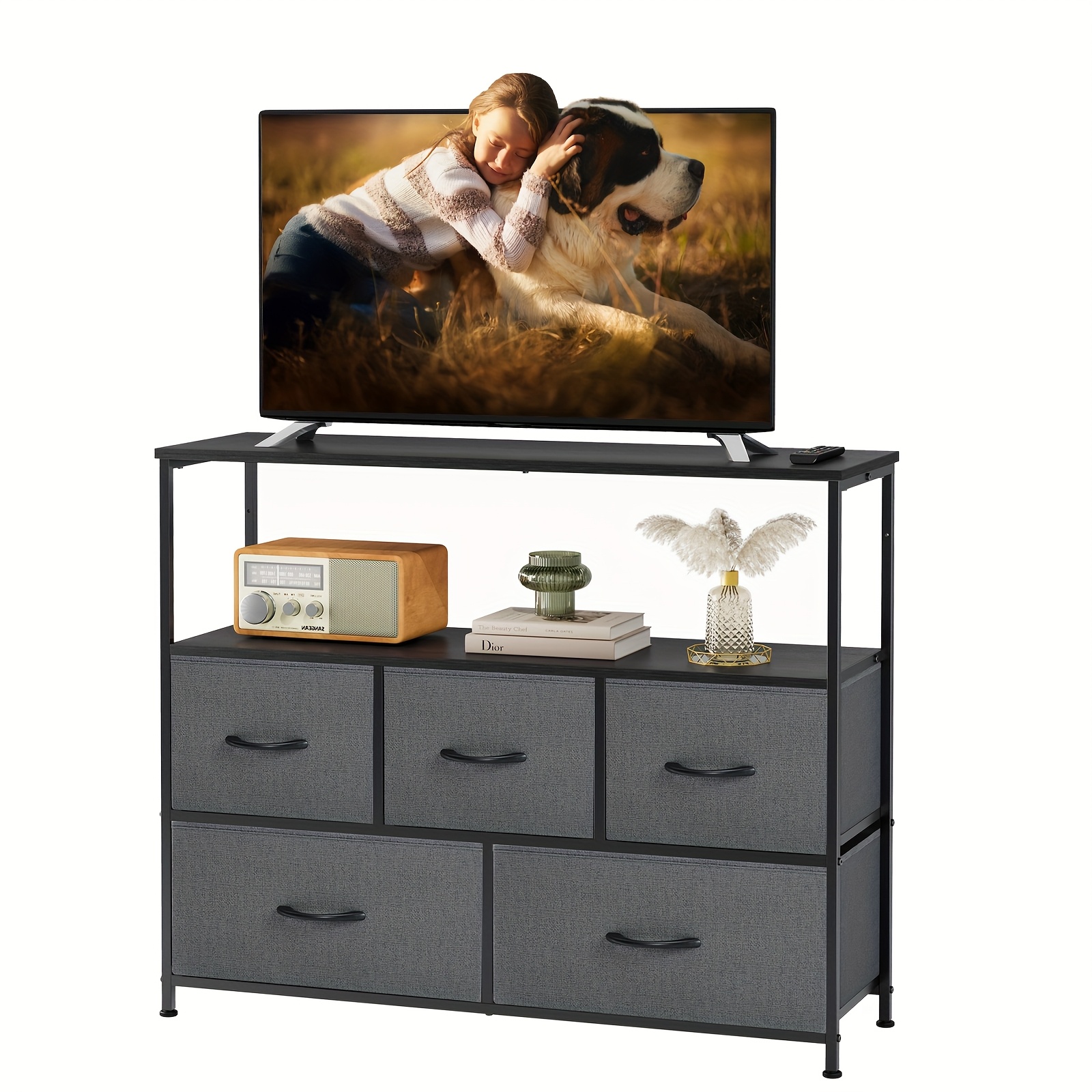 tv stand dresser bedroom 5 fabric drawer entertainment - Temu