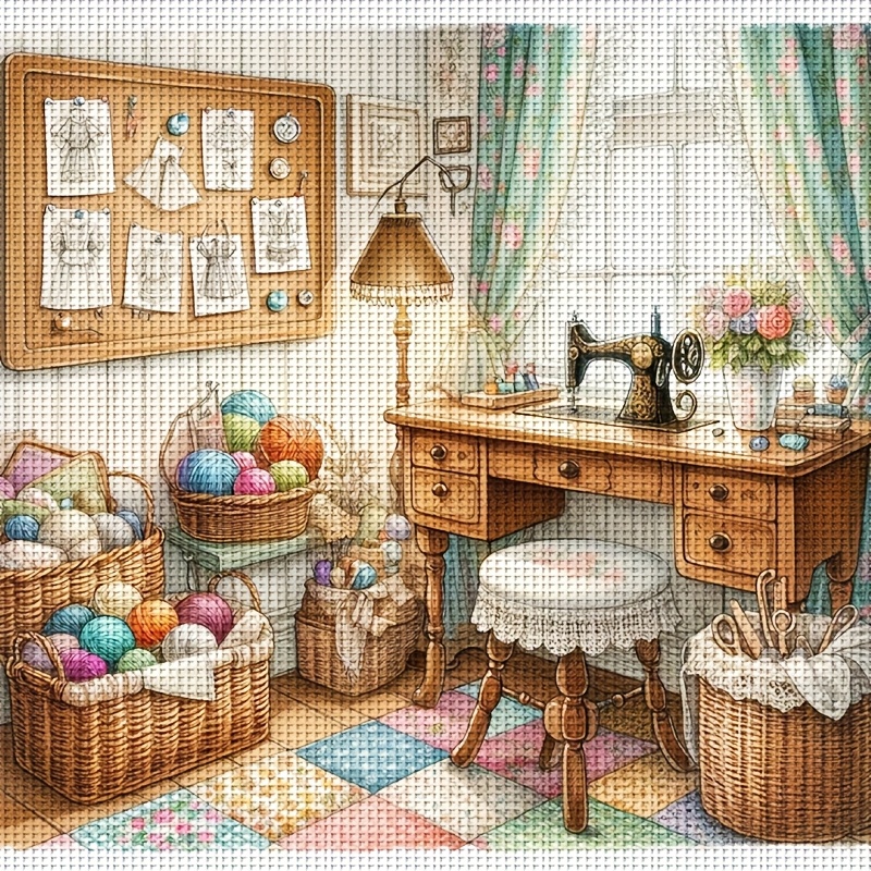 TEMU 1 Juego de Kit de Bordado Cruzado Vintage Sin - 11 Cuadrículas DIY, Ideal para Decoración de Pared en el Hogar, Bordado de 14.17×14.17 Pulgadas,