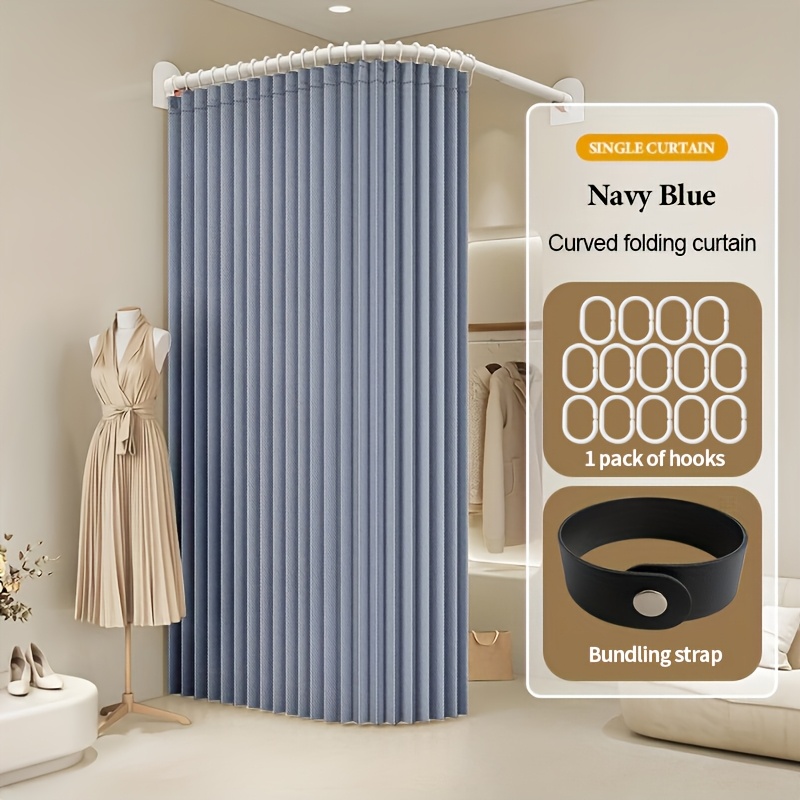 Foldable Shower Curtain with Hooks, Thick Fabric Panel