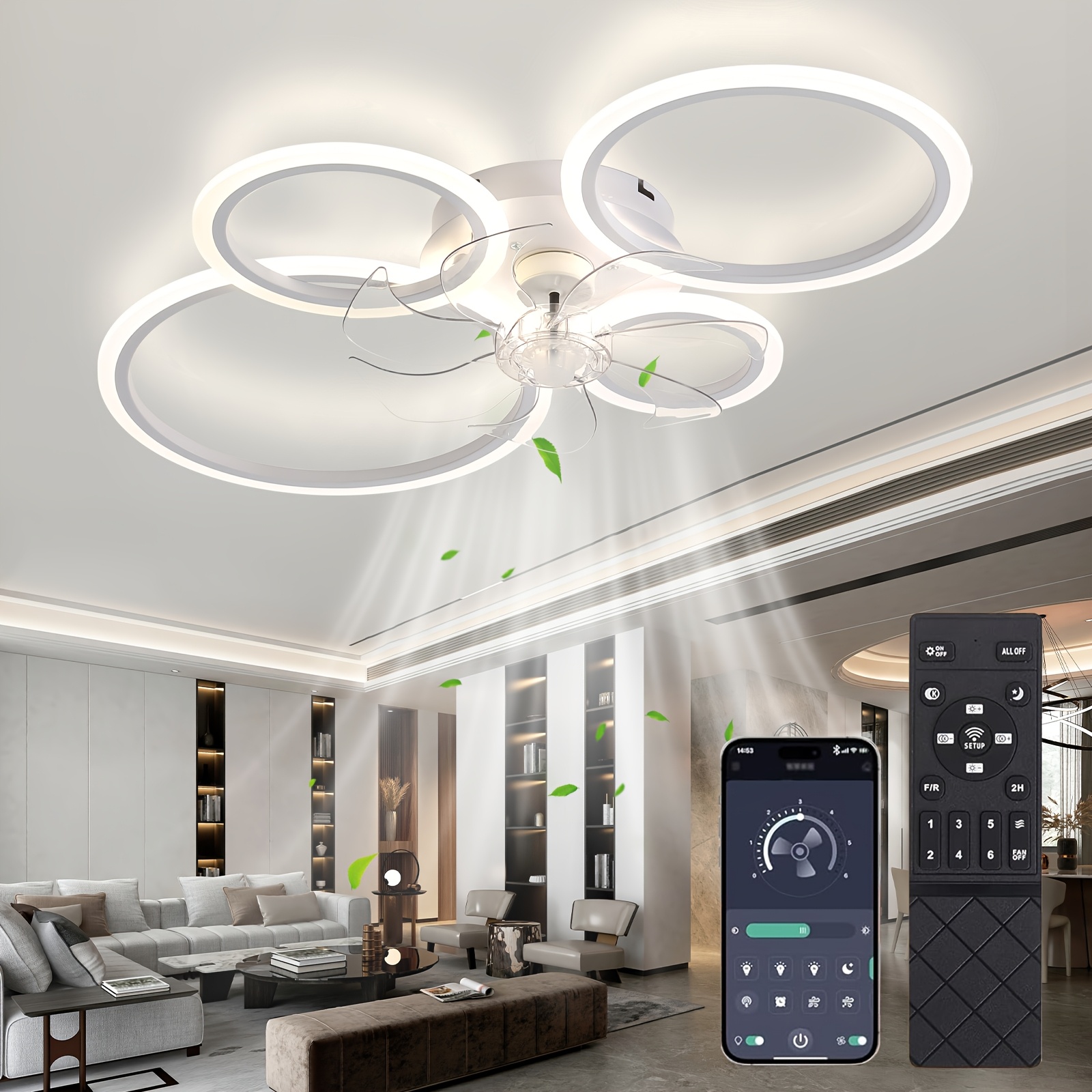 Modern Ceiling Fan Light Led Ceiling Light 6-speed Dimming With Fan Dimmable Ceiling Light Timing Light With Fan Suitable For Bedroom Living Room Dining Room Light