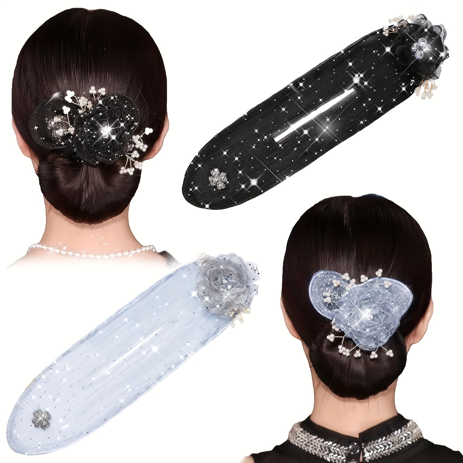 

Vintage Sparkling Rhinestone Flower Decorative Hair Bun Maker Flexible Hair Curler For Women And Daily Use Wear