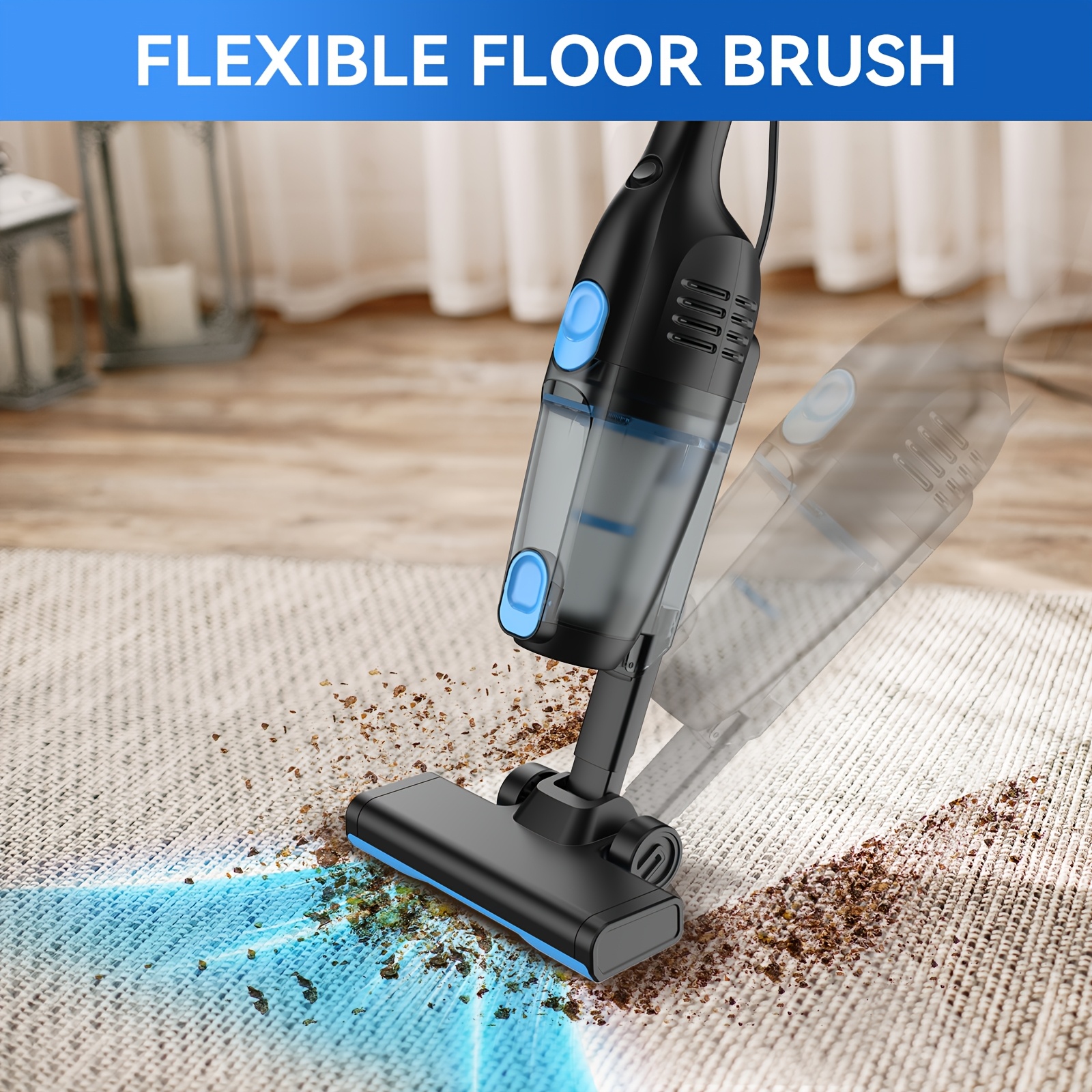   68 oz vacuum cleaner 20kpa powerful suction 600w motor ultra lightweight bagless upright with handheld for house hard floor pet hair car carpet cleaning plastic body corded 120v noise 65db