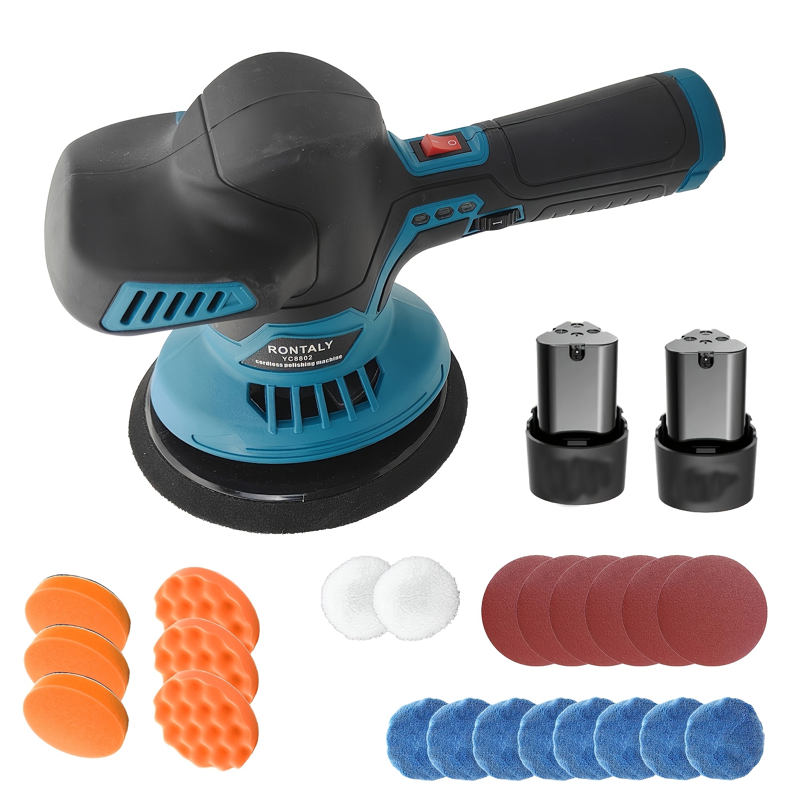 Cordless Buffer Polisher, 6 Inch Rotary Car Buffer Polisher With 12v Li-ion Batteries, Extra 21pcs Additions, Power Tool 6 Variable Speed 2800-6500 Rpm For Polishing Waxing (2 Batteries)
