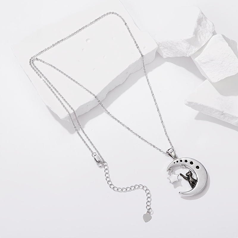 Elegant Moon Cat Pendant Necklace, Women's Gift