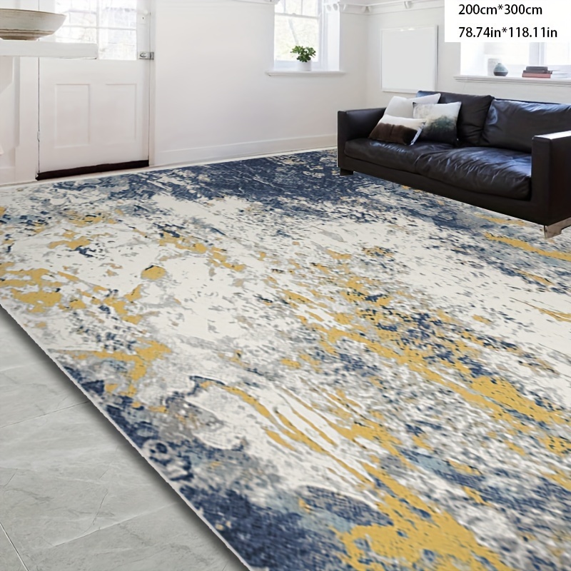 

Crystal Velvet Area Rug, Machine Washable, Non-slip, Stain-resistant Low Pile Rug For Office & Home, Rectangular, Abstract Bohemian Farmhouse Style, Blue Yellow White, Polyester - Multiple Sizes