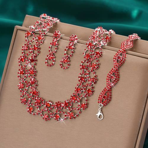 high end luxury necklace earrings bracelet set bridal jewelry wedding dress prom party additions
