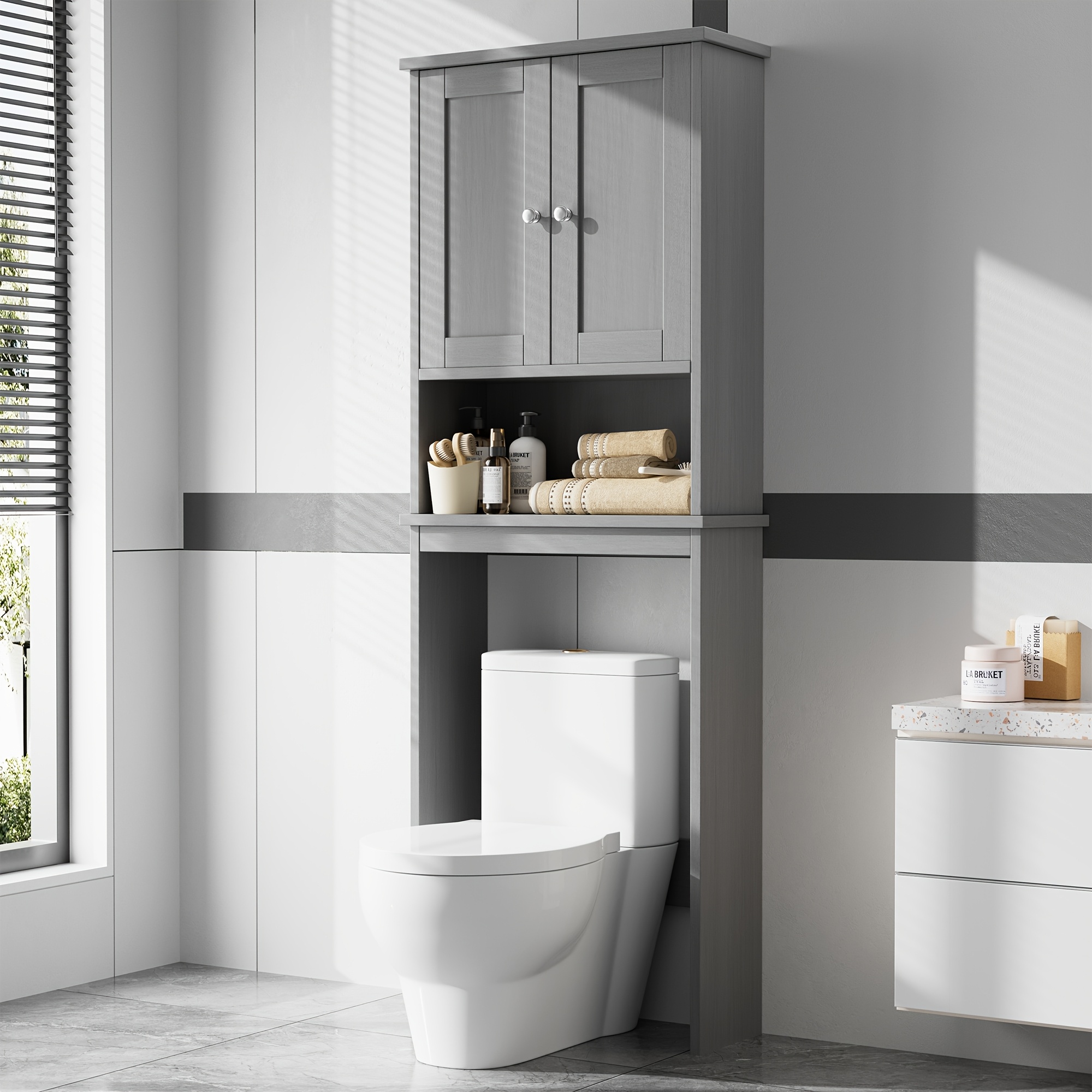 Modern Over-the-toilet Bathroom Cabinet With Adjustable Shelves & - Space-saving -standing Toilet Storage Organizer, Assembly For Small Bathrooms (suitable For Homes And )