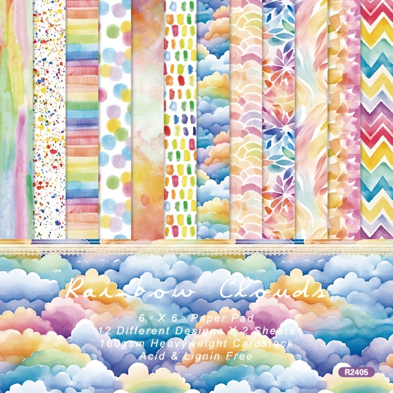 

24pcs Color Cloud Pattern Scrapbook Paper, 6-inch Single-sided Background Pattern Bag, Journal Cardstock For Diy Cards, Festival Decoration, Handmade Card, Origami