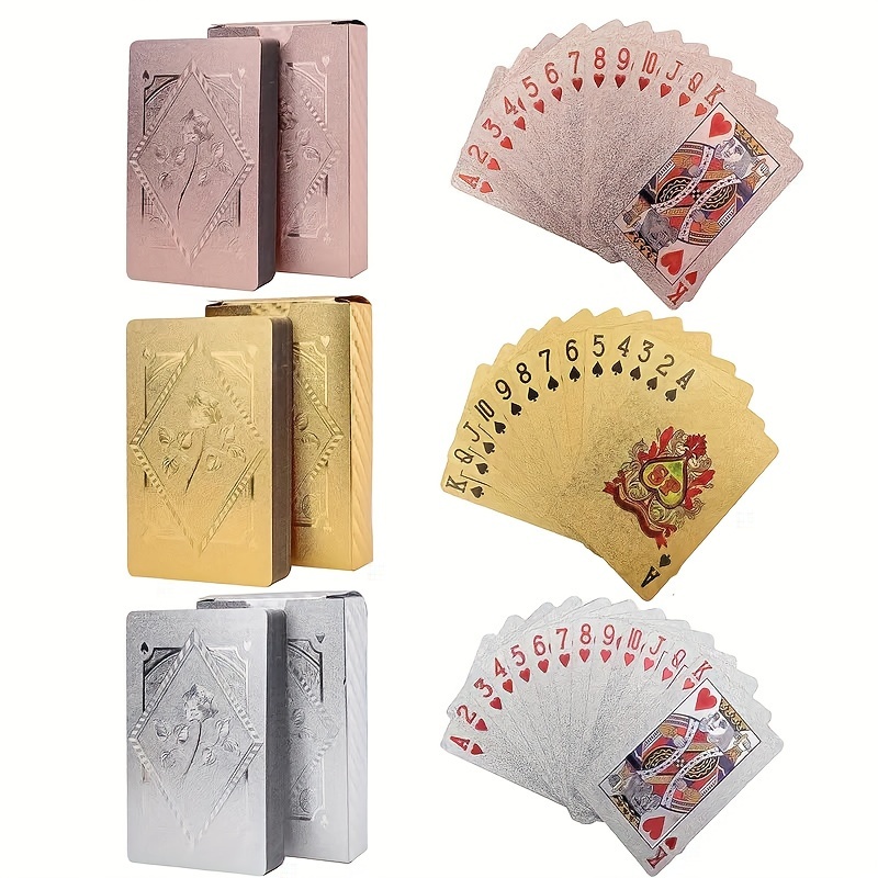 Golden Foil Waterproof Plastic Playing Cards Set - Party Game Gift (Golden/Silvery/Pink)